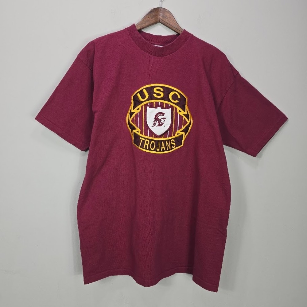 Vintage 90s USC Trojans Embroidered Single Stitch T-Shirt XL USA Made Patch Logo